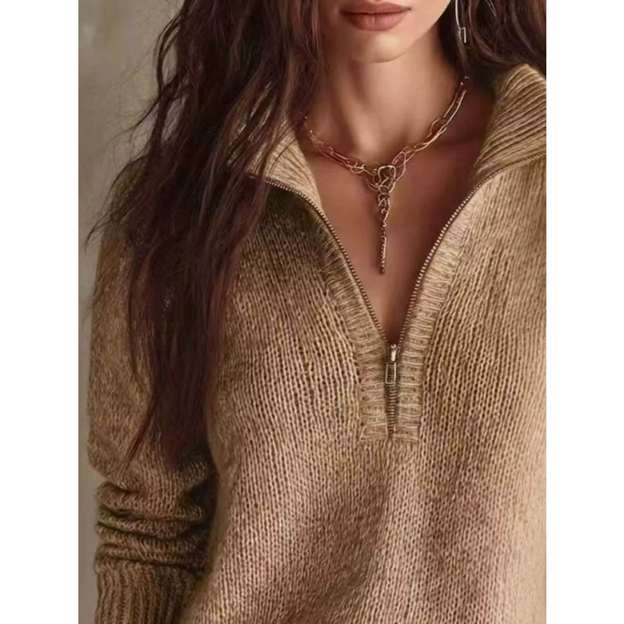 Half Zip Dropped Shoulder Sweater Apparel and Accessories