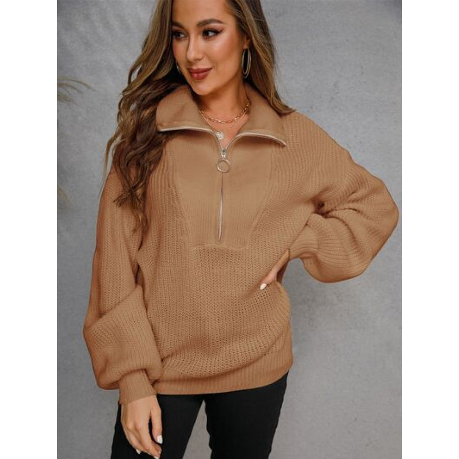 Half Zip Dropped Shoulder Sweater Apparel and Accessories