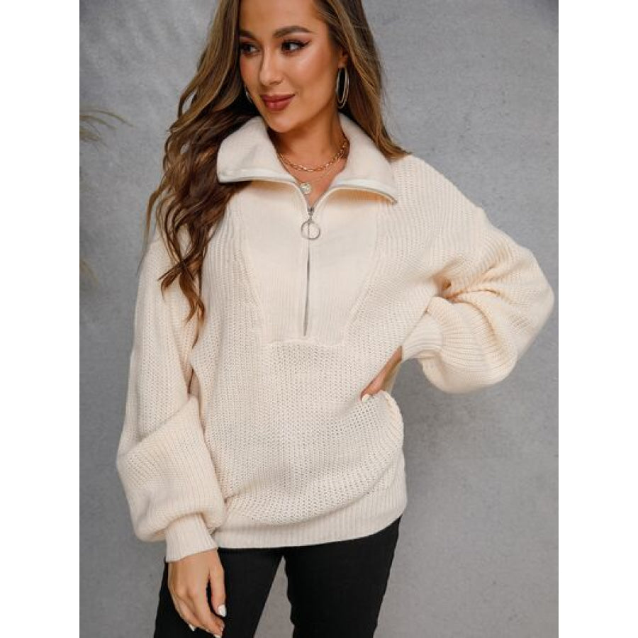 Half Zip Dropped Shoulder Sweater Apparel and Accessories