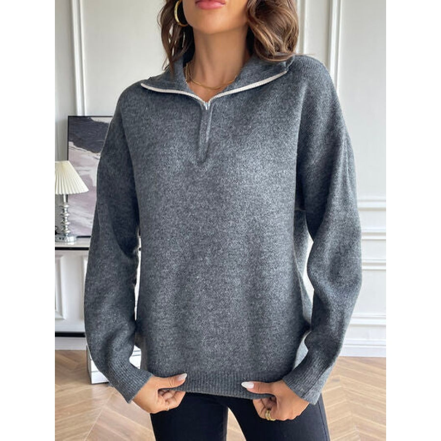 Half Zip Dropped Shoulder Sweater Charcoal / S Clothing