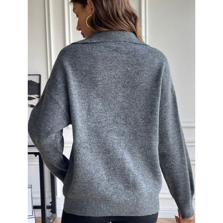 Half Zip Dropped Shoulder Sweater Clothing