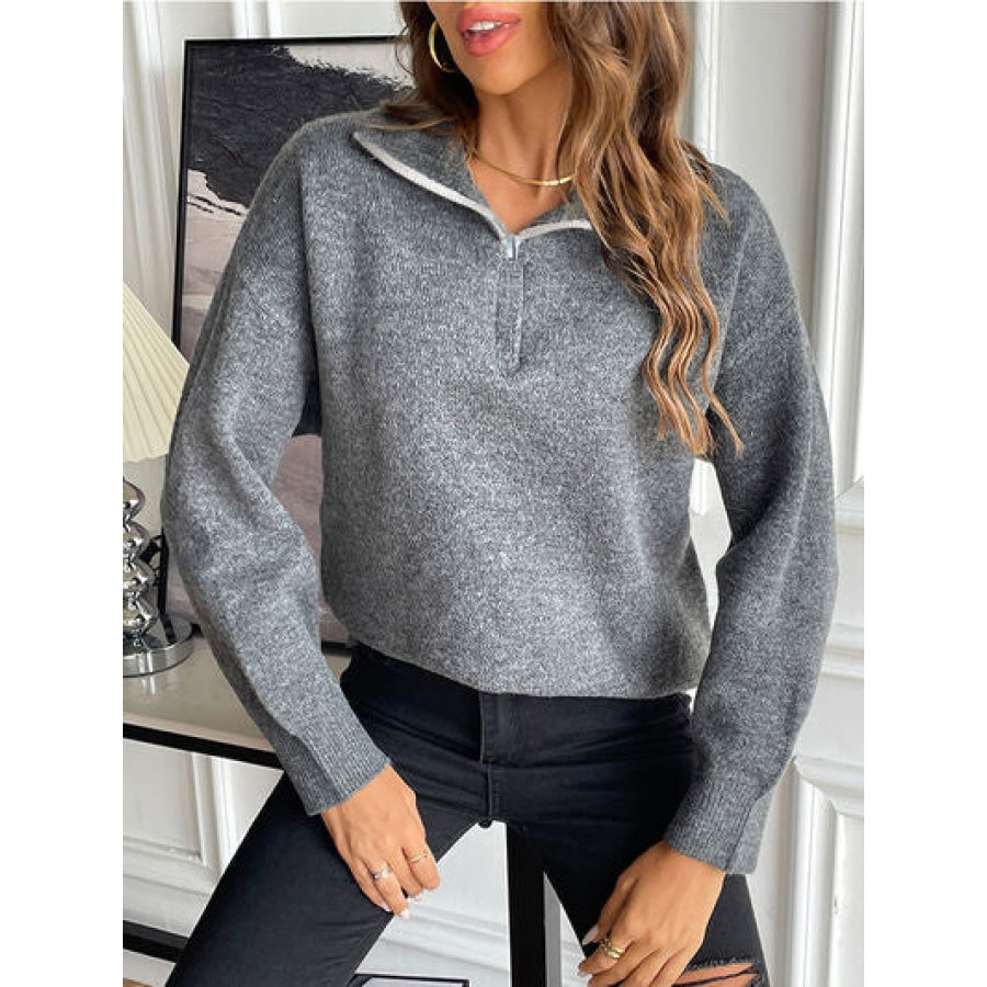 Half Zip Dropped Shoulder Sweater Clothing