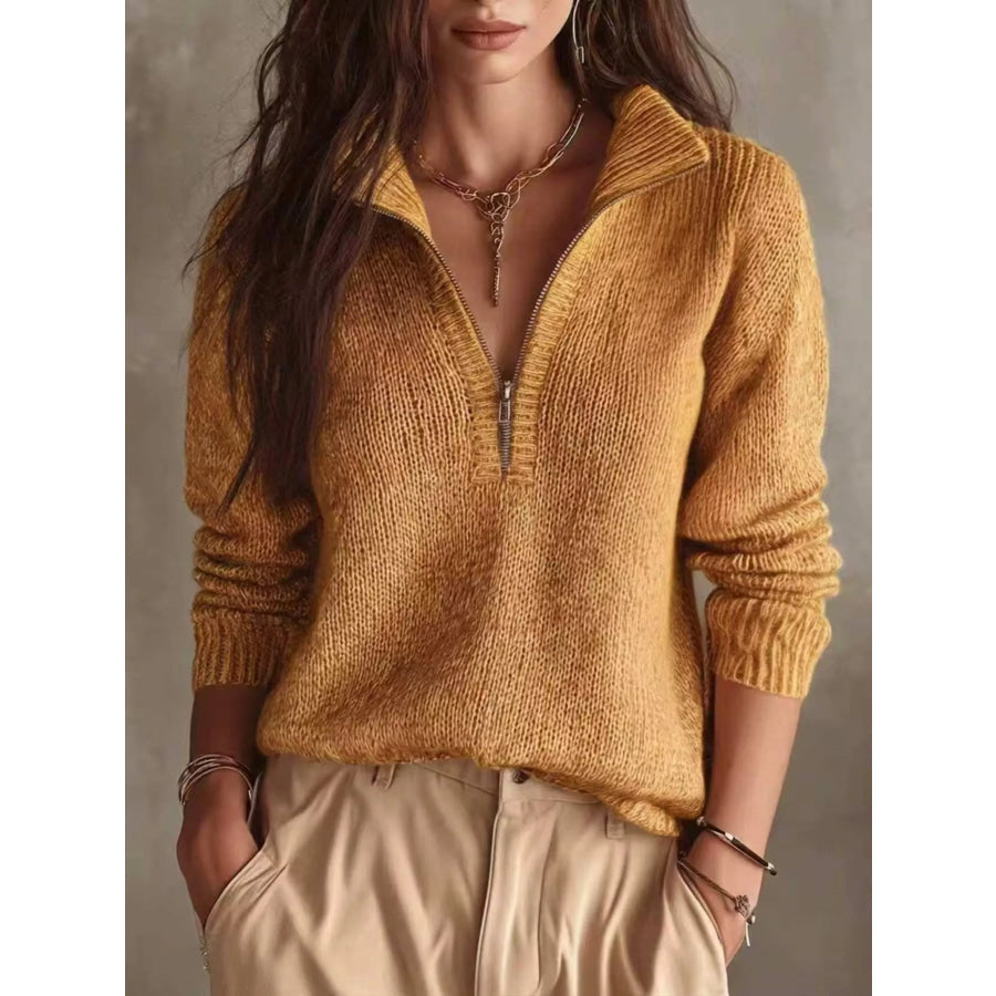 Half Zip Dropped Shoulder Sweater Earthy Yellow / S Apparel and Accessories