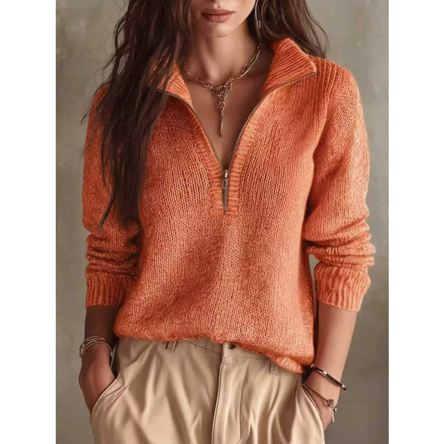 Half Zip Dropped Shoulder Sweater Orange / S Apparel and Accessories