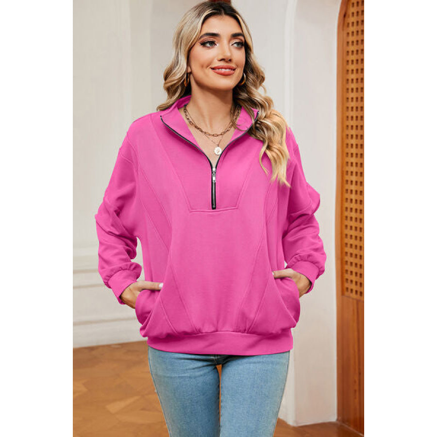 Half Zip Dropped Shoulder Sweatshirt Apparel and Accessories