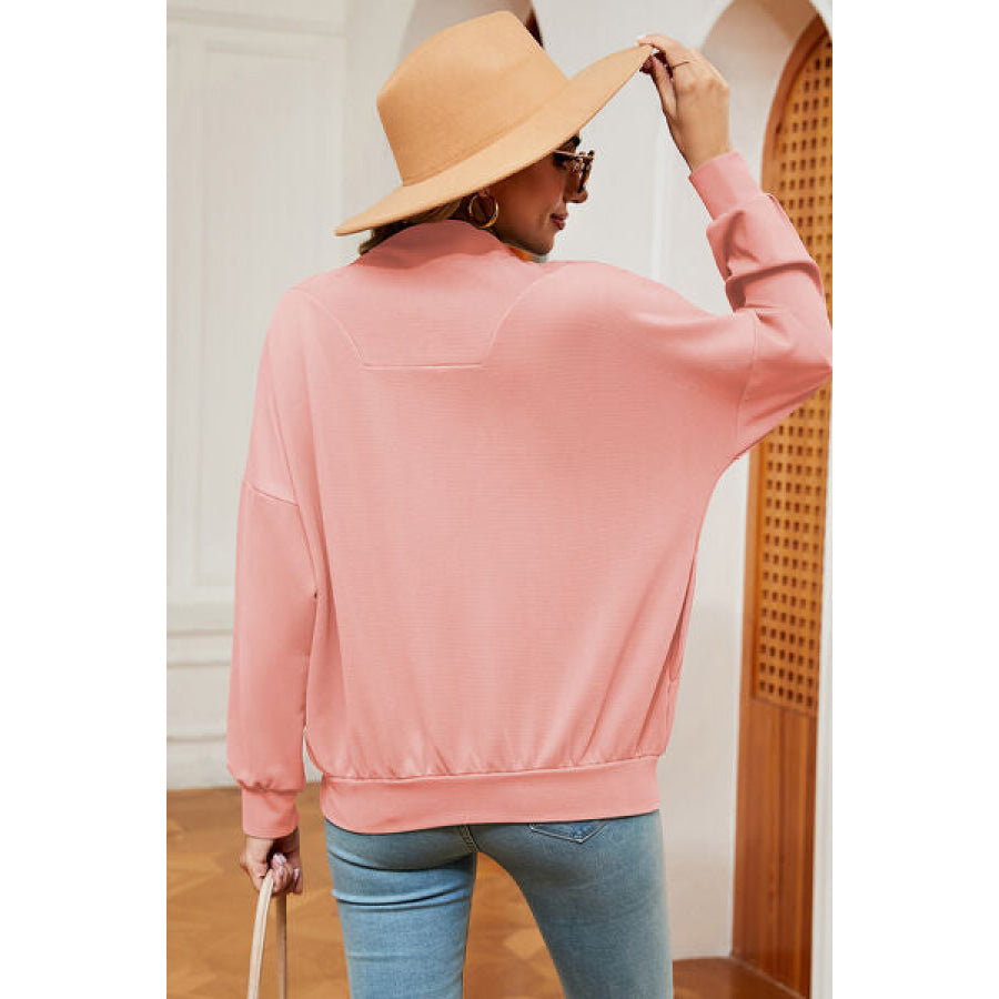 Half Zip Dropped Shoulder Sweatshirt Apparel and Accessories