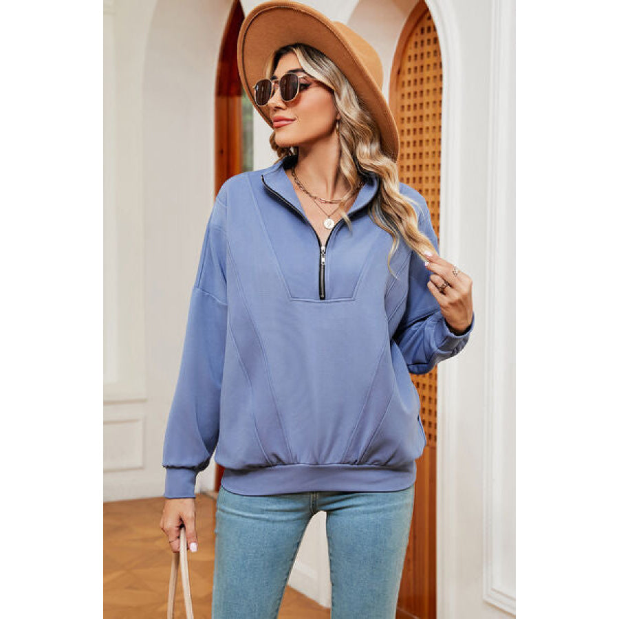 Half Zip Dropped Shoulder Sweatshirt Apparel and Accessories