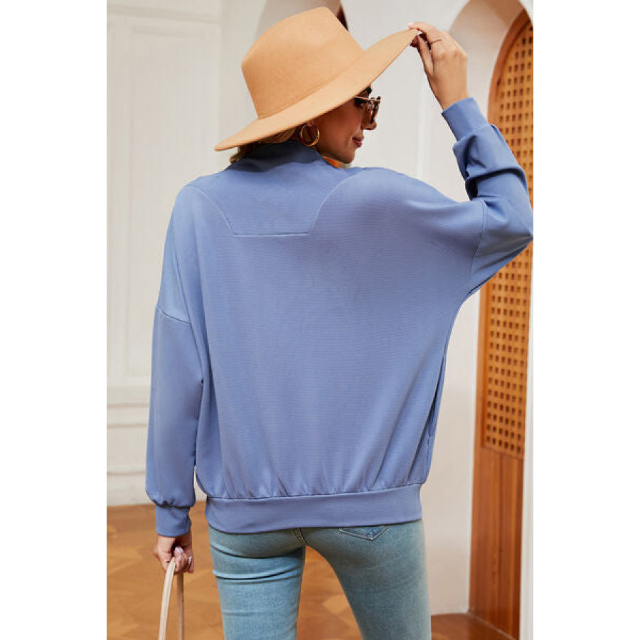 Half Zip Dropped Shoulder Sweatshirt Apparel and Accessories