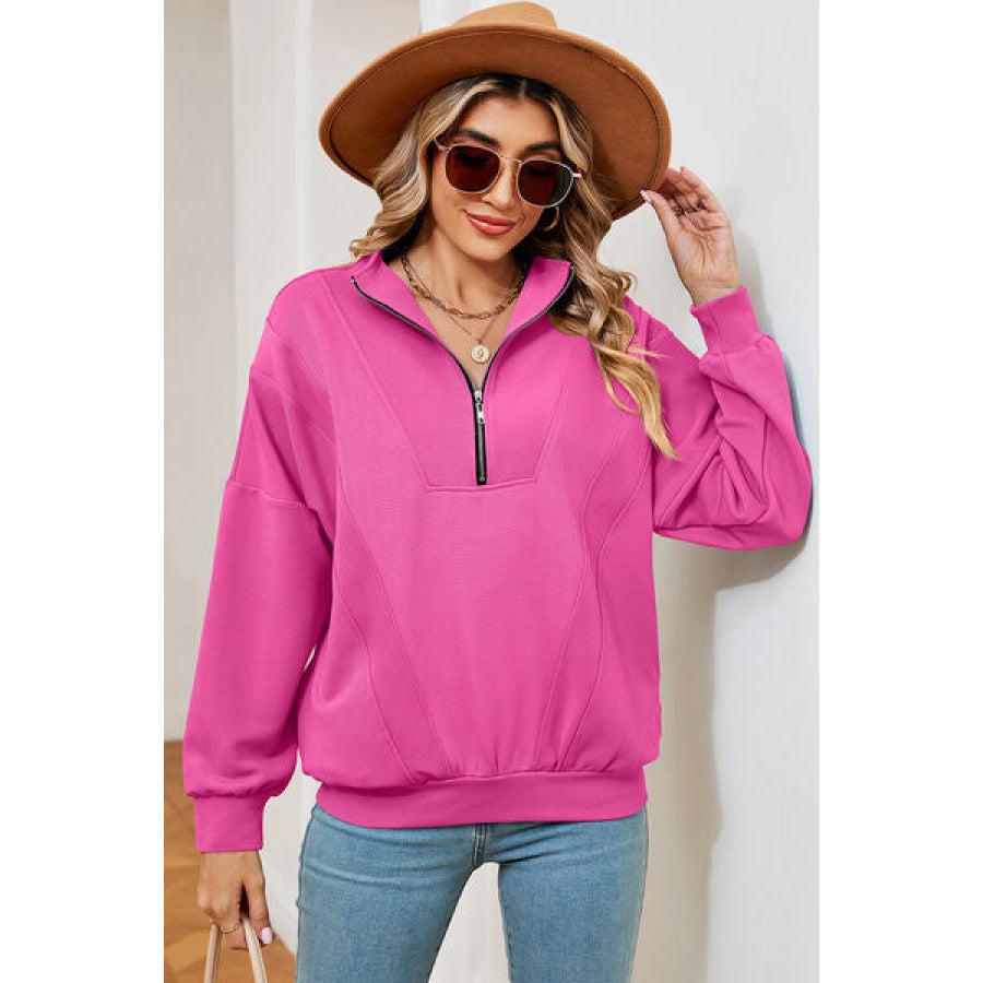 Half Zip Dropped Shoulder Sweatshirt Apparel and Accessories
