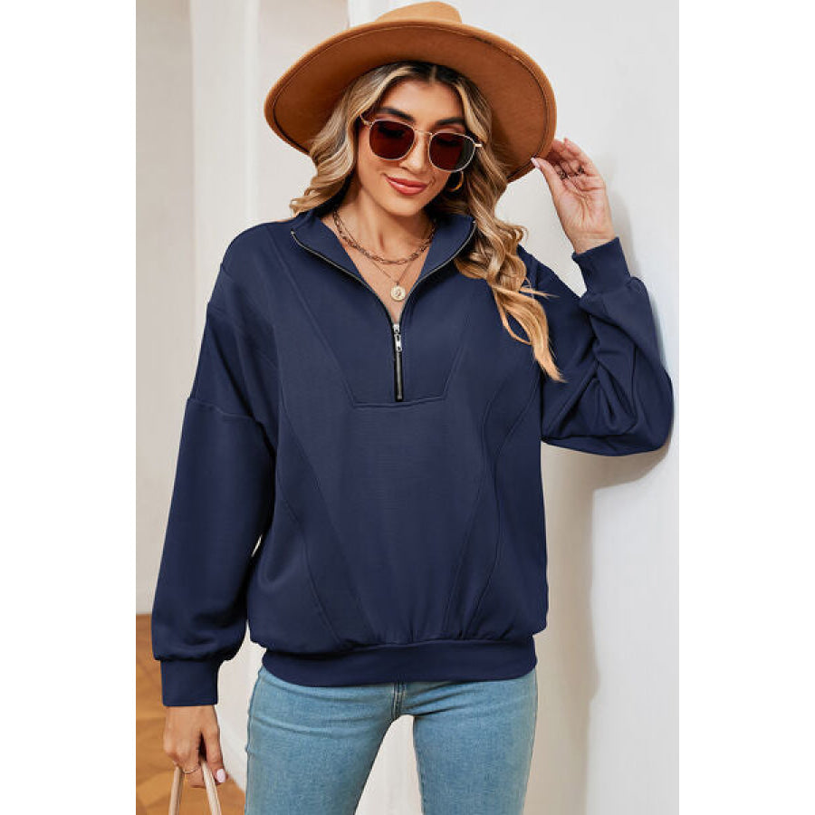Half Zip Dropped Shoulder Sweatshirt Apparel and Accessories