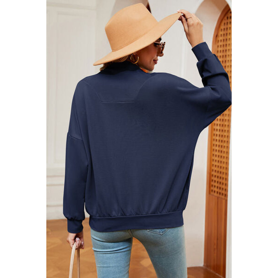 Half Zip Dropped Shoulder Sweatshirt Apparel and Accessories