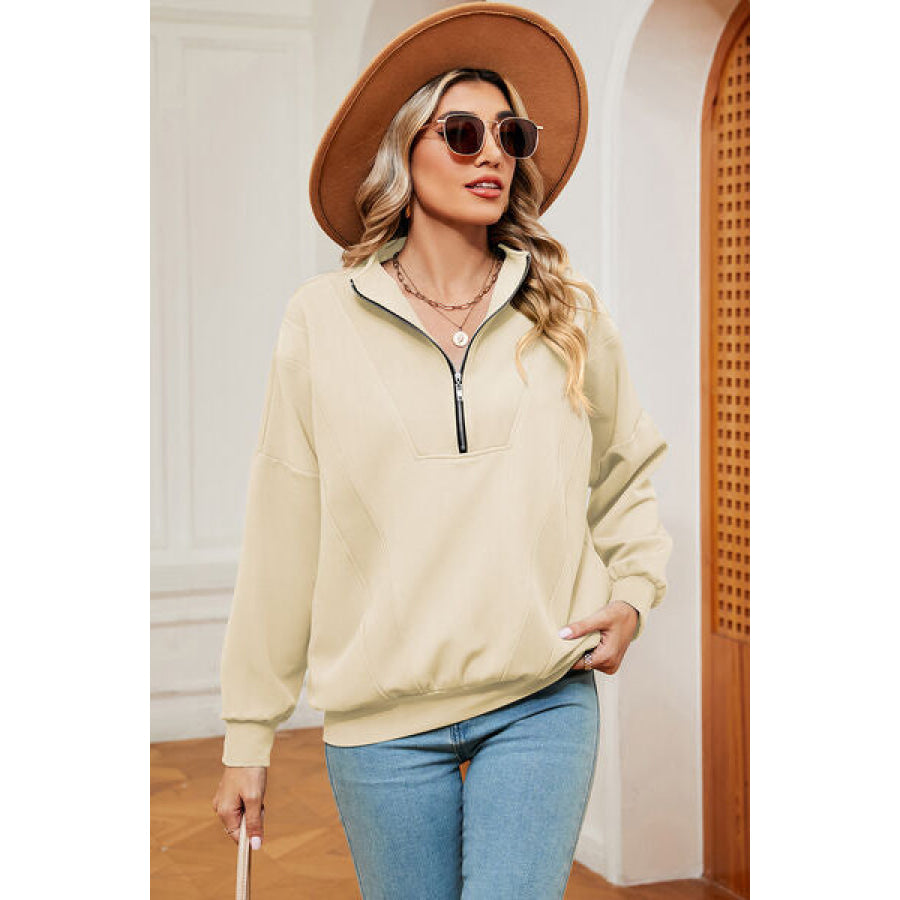 Half Zip Dropped Shoulder Sweatshirt Cream / S Apparel and Accessories