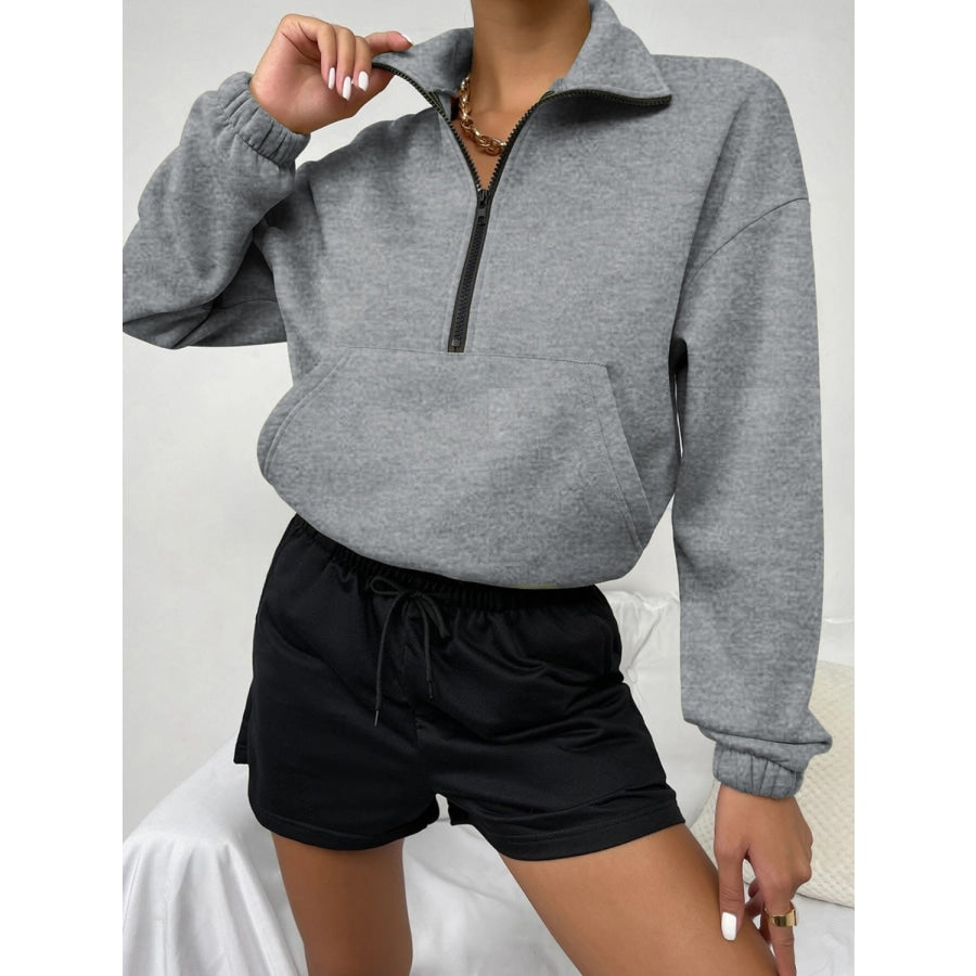 Half-Zip Dropped Shoulder Sweatshirt Heather Gray / S