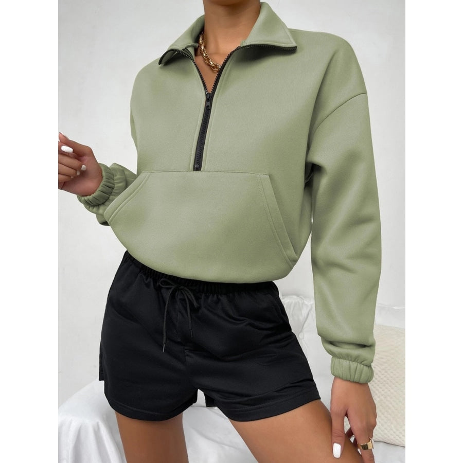 Half-Zip Dropped Shoulder Sweatshirt Sage / S