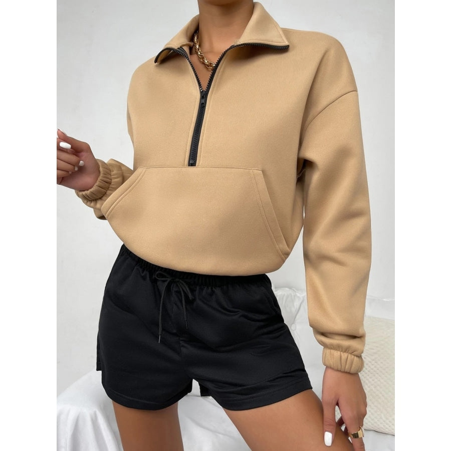 Half-Zip Dropped Shoulder Sweatshirt Tan / S