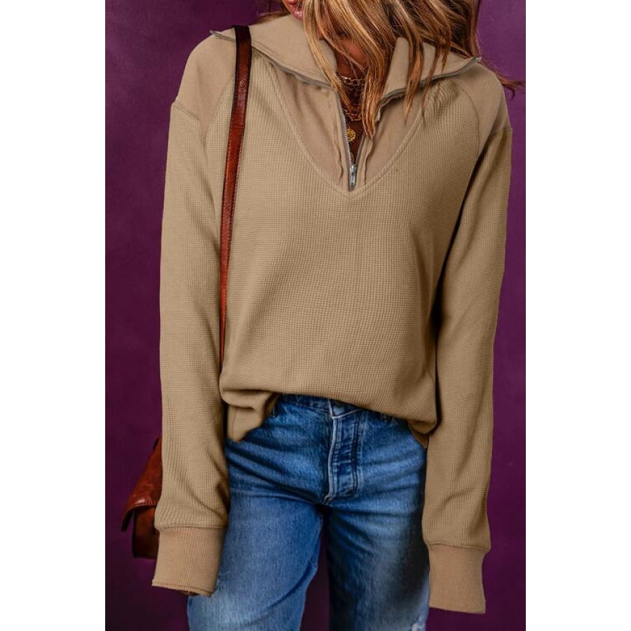 Half Zip Dropped Shoulder Sweatshirt Taupe / S