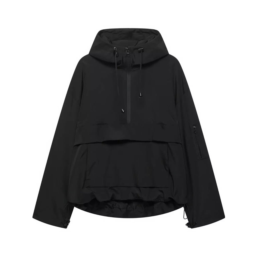 Half-Zip Hooded Anorak Jacket Black / S Apparel and Accessories