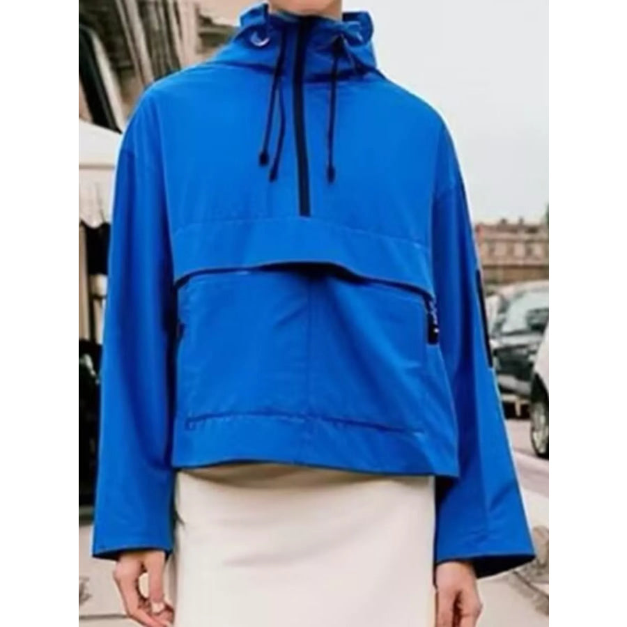 Half-Zip Hooded Anorak Jacket Blue / S Apparel and Accessories