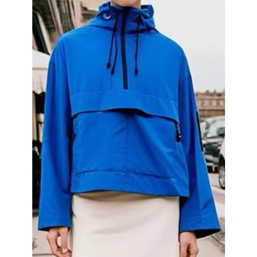 Half-Zip Hooded Anorak Jacket Blue / S Apparel and Accessories