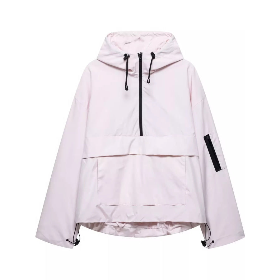 Half-Zip Hooded Anorak Jacket Dusty Pink / S Apparel and Accessories