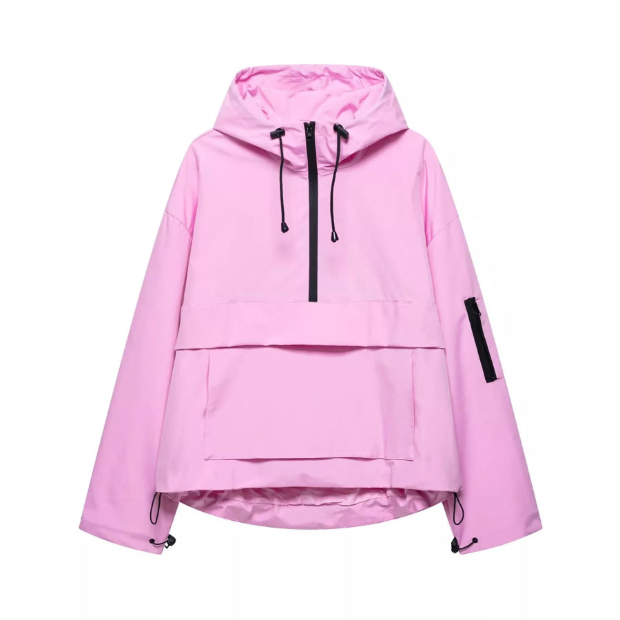 Half-Zip Hooded Anorak Jacket Pink / S Apparel and Accessories