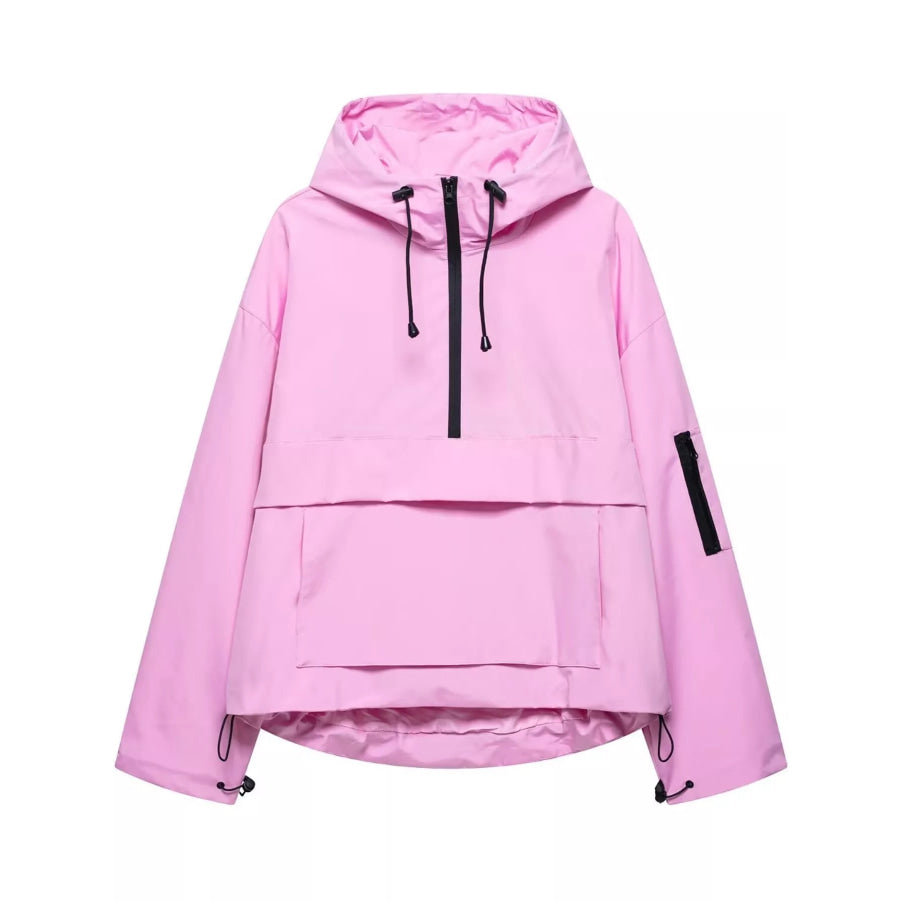 Half-Zip Hooded Anorak Jacket Pink / S Apparel and Accessories