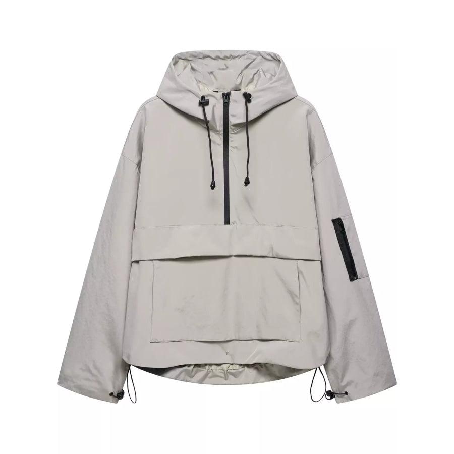 Half-Zip Hooded Anorak Jacket Silver Gray / S Apparel and Accessories
