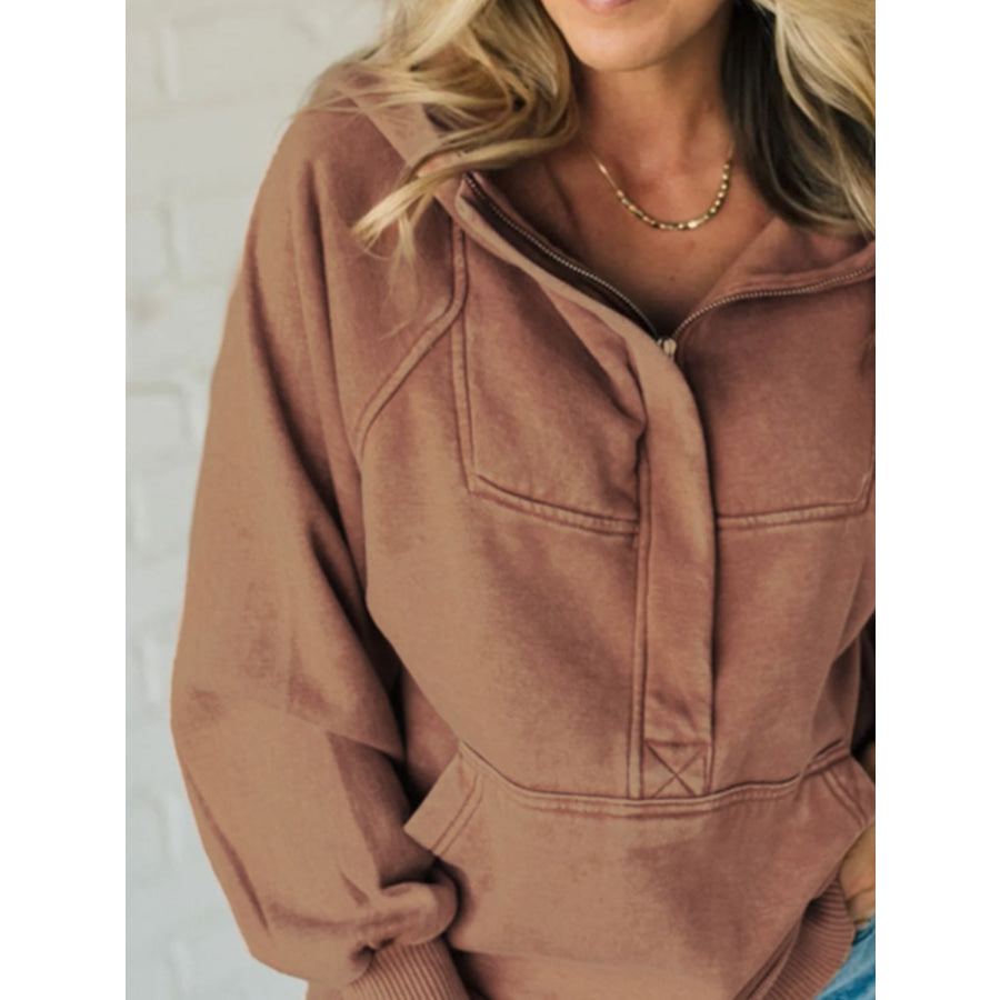 Half Zip Kangaroo Pocket Long Sleeve Hoodie Apparel and Accessories