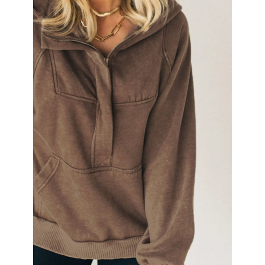 Half Zip Kangaroo Pocket Long Sleeve Hoodie Apparel and Accessories