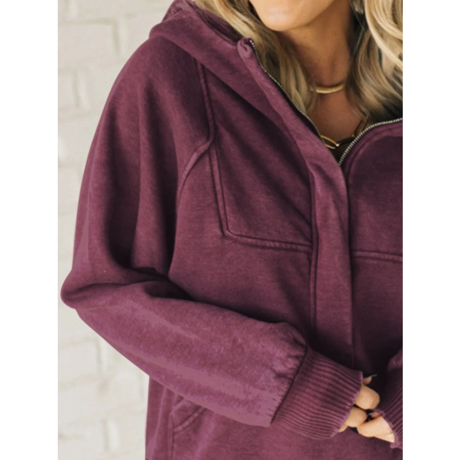 Half Zip Kangaroo Pocket Long Sleeve Hoodie Apparel and Accessories