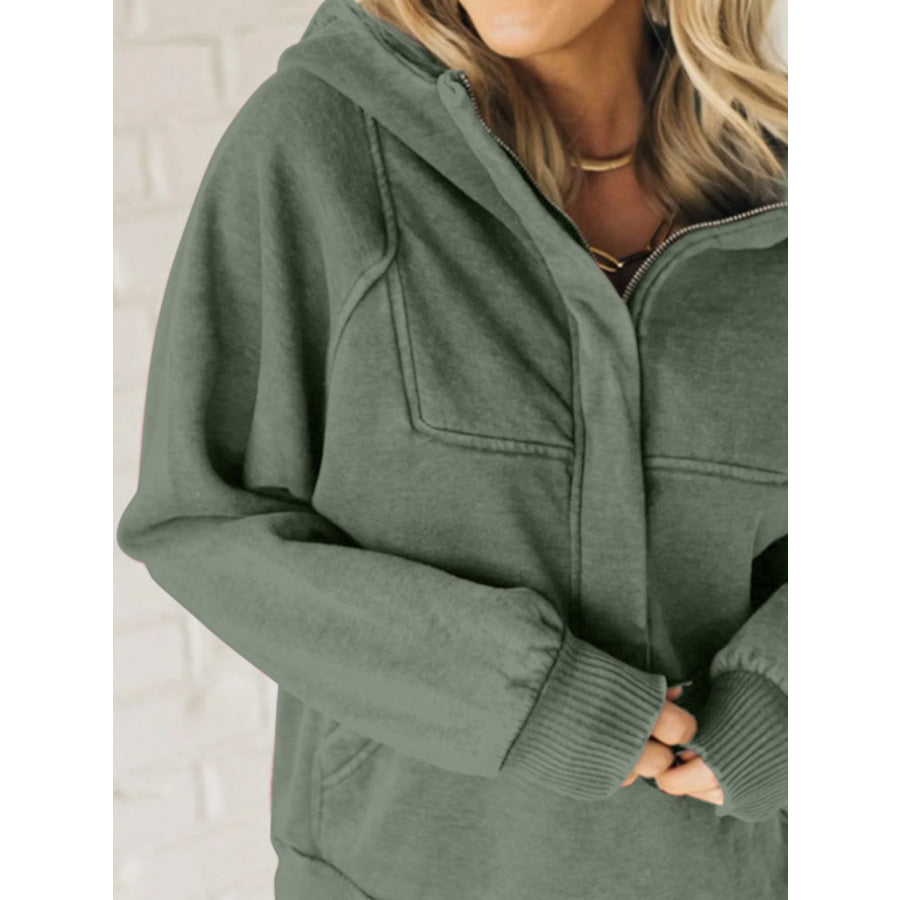 Half Zip Kangaroo Pocket Long Sleeve Hoodie Apparel and Accessories