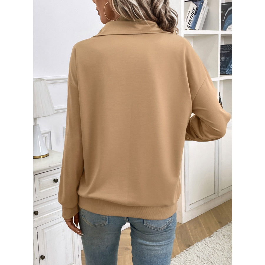 Half Zip Kangaroo Pocket Long Sleeve Sweatshirt Apparel and Accessories