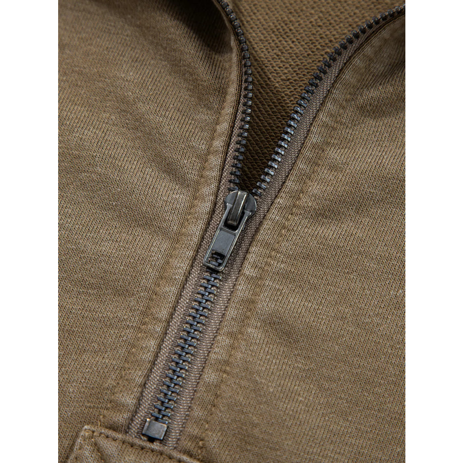 Half Zip Kangaroo Pocket Mineral Wash Baggy Hoodie Apparel and Accessories