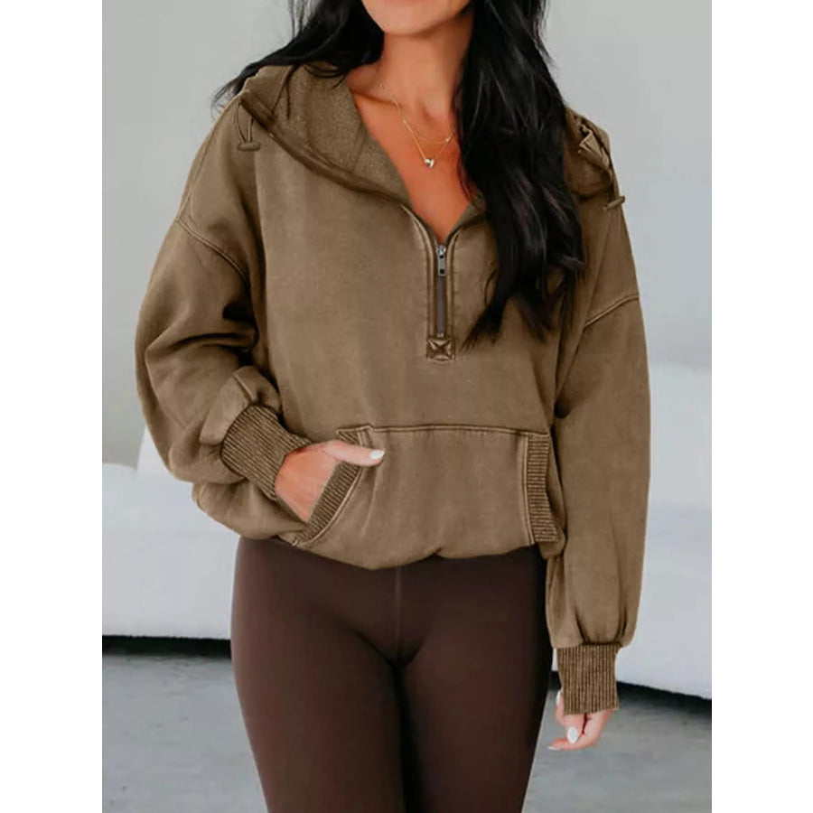 Half Zip Kangaroo Pocket Mineral Wash Baggy Hoodie Apparel and Accessories