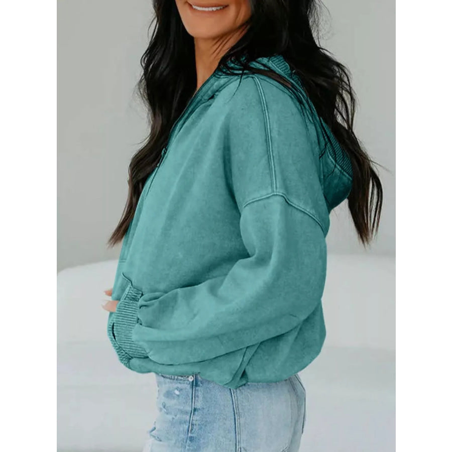 Half Zip Kangaroo Pocket Mineral Wash Baggy Hoodie Apparel and Accessories