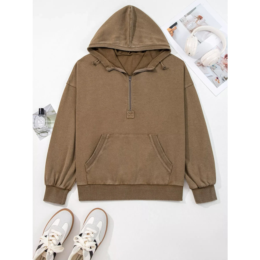 Half Zip Kangaroo Pocket Mineral Wash Baggy Hoodie Apparel and Accessories