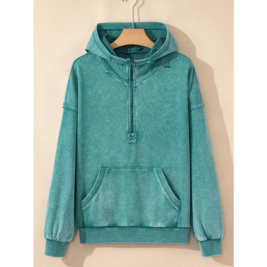 Half Zip Kangaroo Pocket Mineral Wash Baggy Hoodie Apparel and Accessories