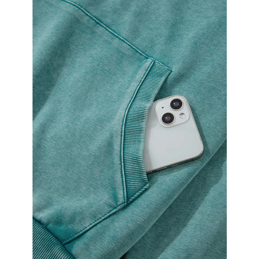 Half Zip Kangaroo Pocket Mineral Wash Baggy Hoodie Apparel and Accessories