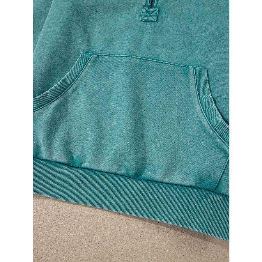 Half Zip Kangaroo Pocket Mineral Wash Baggy Hoodie Apparel and Accessories