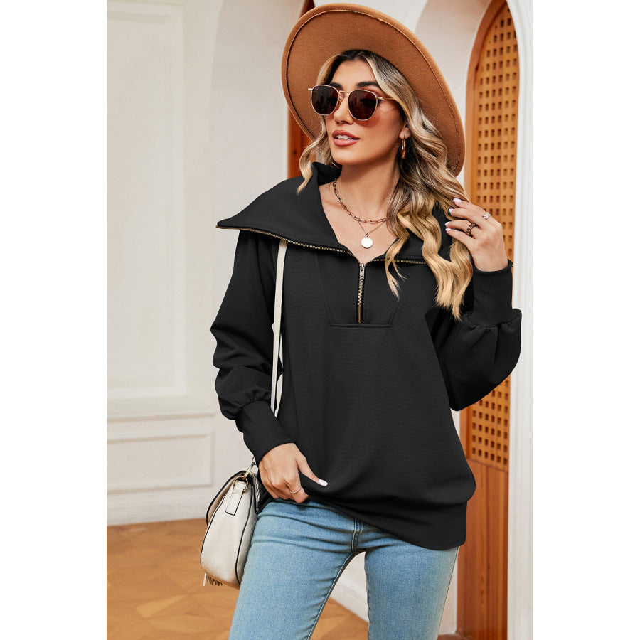 Half Zip Lantern Sleeve Sweatshirt Apparel and Accessories