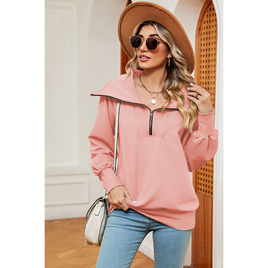 Half Zip Lantern Sleeve Sweatshirt Apparel and Accessories