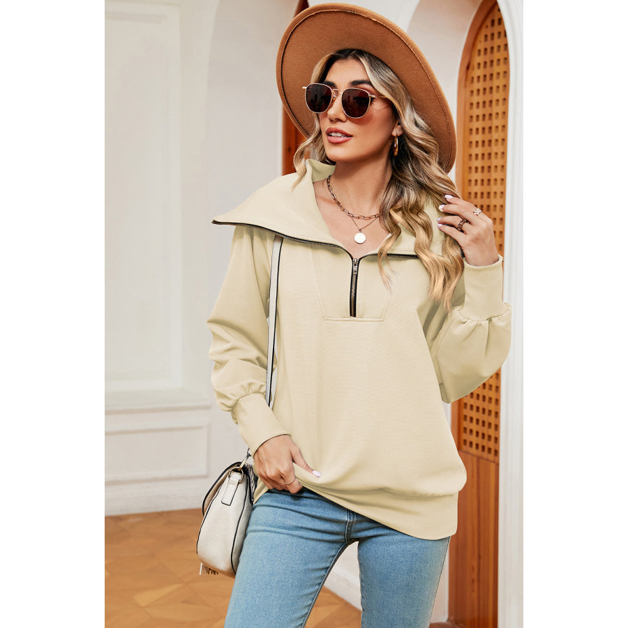 Half Zip Lantern Sleeve Sweatshirt Apparel and Accessories