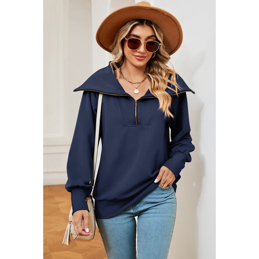 Half Zip Lantern Sleeve Sweatshirt Apparel and Accessories