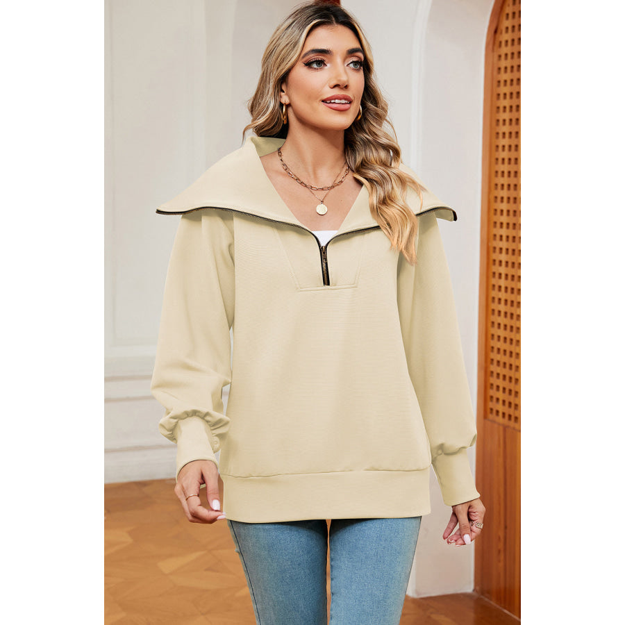 Half Zip Lantern Sleeve Sweatshirt Apparel and Accessories