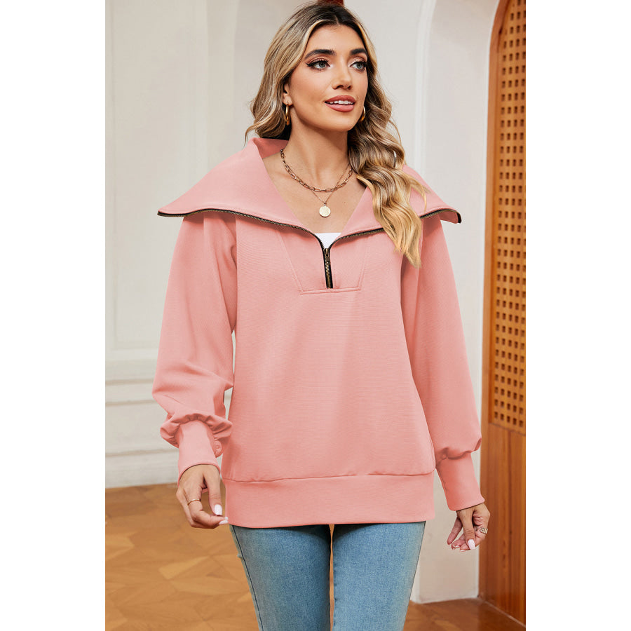 Half Zip Lantern Sleeve Sweatshirt Apparel and Accessories