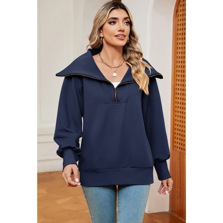 Half Zip Lantern Sleeve Sweatshirt Apparel and Accessories