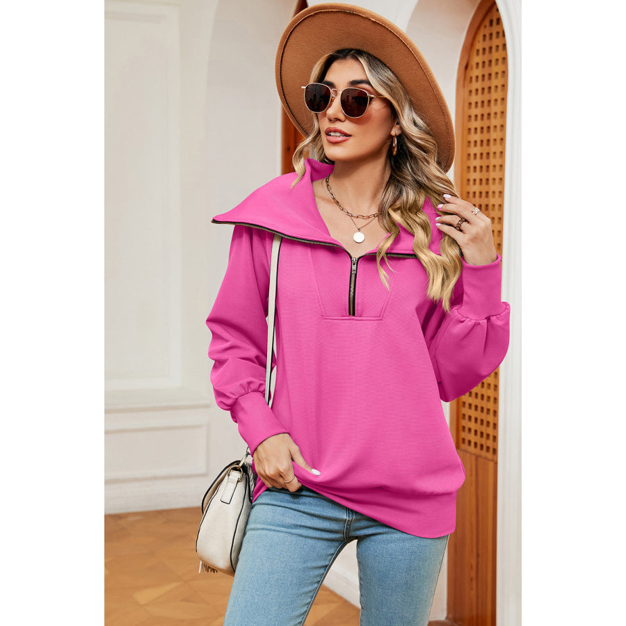 Half Zip Lantern Sleeve Sweatshirt Apparel and Accessories