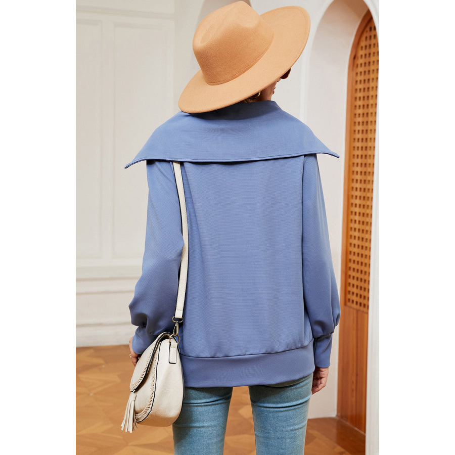 Half Zip Lantern Sleeve Sweatshirt Apparel and Accessories