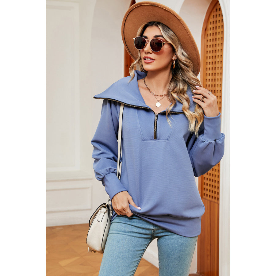 Half Zip Lantern Sleeve Sweatshirt Apparel and Accessories
