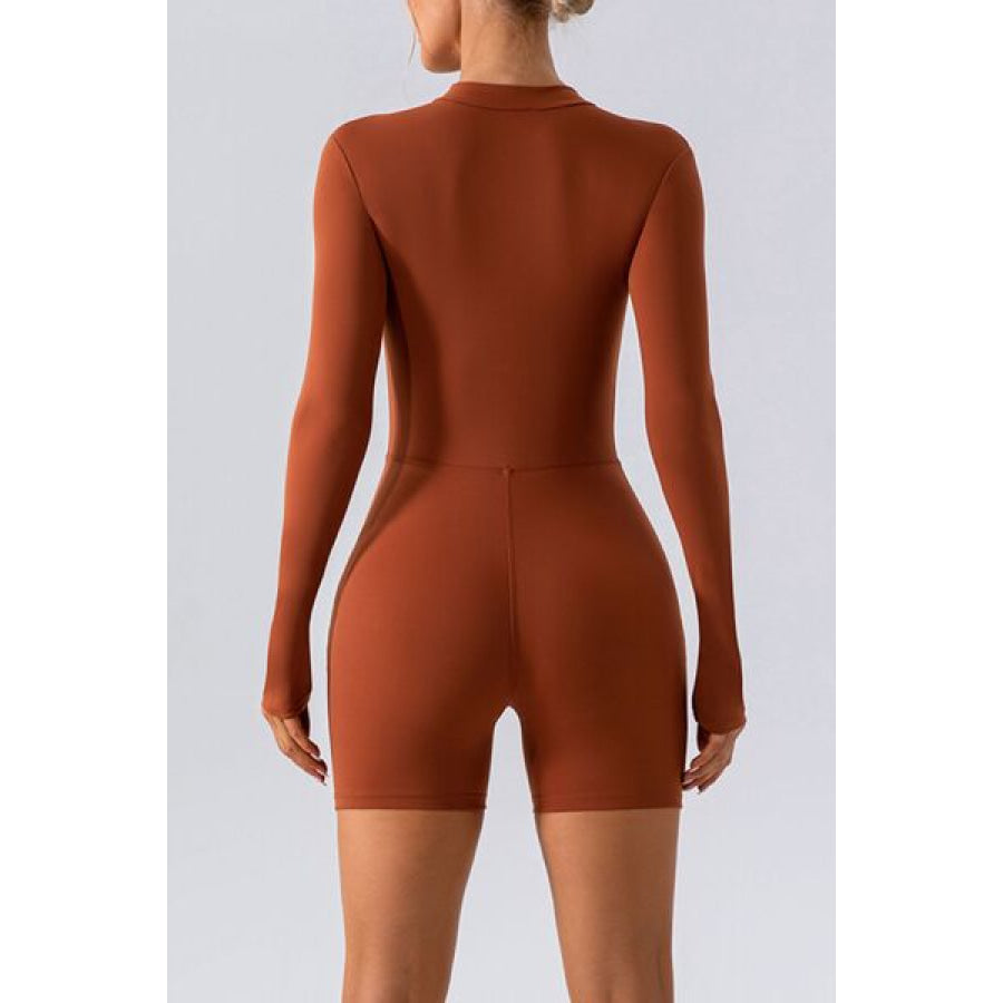 Half Zip Long Sleeve Active Romper Ochre / S Apparel and Accessories